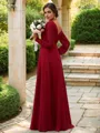 A-Line/Princess Chiffon Ruched V-neck Long Sleeves Floor-Length Bridesmaid Dresses