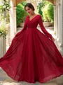 A-Line/Princess Chiffon Ruched V-neck Long Sleeves Floor-Length Bridesmaid Dresses
