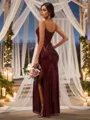 Sheath/Column Sequins Ruched Spaghetti Straps Sleeveless Floor-Length Bridesmaid Dresses