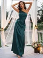 Sheath/Column Silk Like Satin Ruched One-Shoulder Sleeveless Floor-Length Bridesmaid Dresses