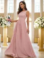 A-Line/Princess Chiffon Applique Square Sleeveless Floor-Length Bridesmaid Dresses