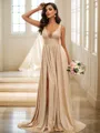 A-Line/Princess Jersey Ruffles V-neck Sleeveless Sweep Train Bridesmaid Dresses