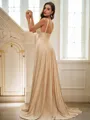 A-Line/Princess Jersey Ruffles V-neck Sleeveless Sweep Train Bridesmaid Dresses