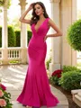 Trumpet/Mermaid Jersey Ruched V-neck Sleeveless Sweep Train Bridesmaid Dresses