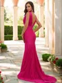 Trumpet/Mermaid Jersey Ruched V-neck Sleeveless Sweep Train Bridesmaid Dresses