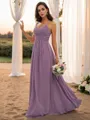 A-Line/Princess Chiffon Ruched V-neck Sleeveless Floor-Length Bridesmaid Dresses