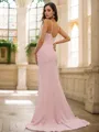 Sheath/Column Stretch Crepe Ruched V-neck Sleeveless Sweep Train Bridesmaid Dresses