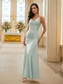 Sheath/Column Charmeuse Ruffles Square Sleeveless Floor-Length Bridesmaid Dresses