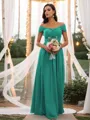 A-Line/Princess Chiffon Ruched Off-the-Shoulder Sleeveless Floor-Length Bridesmaid Dresses