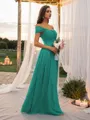 A-Line/Princess Chiffon Ruched Off-the-Shoulder Sleeveless Floor-Length Bridesmaid Dresses