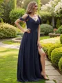 A-Line/Princess Chiffon Ruched V-neck Sleeveless Sweep Train Bridesmaid Dresses