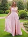 A-Line/Princess Chiffon Applique Scoop Short Sleeves Floor-Length Bridesmaid Dresses