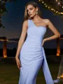 Sheath/Column Jersey Ruched One-Shoulder Sleeveless Sweep Train Bridesmaid Dresses