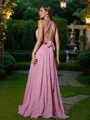 A-Line/Princess Chiffon Ruched Scoop Sleeveless Sweep Train Bridesmaid Dresses