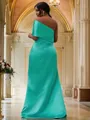 Sheath/Column Satin Ruched One-Shoulder Sleeveless Sweep Train Bridesmaid Dresses
