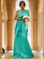 Sheath/Column Satin Ruched One-Shoulder Sleeveless Sweep Train Bridesmaid Dresses