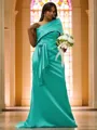 Sheath/Column Satin Ruched One-Shoulder Sleeveless Sweep Train Bridesmaid Dresses