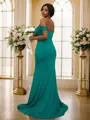 Sheath/Column Jersey Ruffles Off-the-Shoulder Sleeveless Sweep Train Bridesmaid Dresses