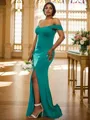 Sheath/Column Jersey Ruffles Off-the-Shoulder Sleeveless Sweep Train Bridesmaid Dresses