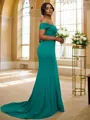 Sheath/Column Jersey Ruffles Off-the-Shoulder Sleeveless Sweep Train Bridesmaid Dresses