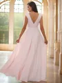 A-Line/Princess Jersey Ruffles V-neck Sleeveless Floor-Length Bridesmaid Dresses