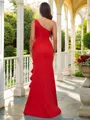 Sheath/Column Stretch Crepe Ruffles One-Shoulder Sleeveless Sweep Train Bridesmaid Dresses