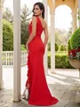 Sheath/Column Stretch Crepe Ruffles One-Shoulder Sleeveless Sweep Train Bridesmaid Dresses