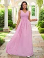 A-Line/Princess Chiffon Ruffles V-neck Sleeveless Floor-Length Bridesmaid Dresses