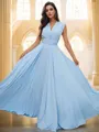 A-Line/Princess Jersey Ruffles V-neck Sleeveless Floor-Length Bridesmaid Dresses