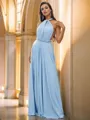 A-Line/Princess Jersey Ruffles Halter Sleeveless Floor-Length Bridesmaid Dresses