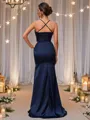 Sheath/Column Silk Like Satin Ruched V-neck Sleeveless Sweep Train Bridesmaid Dresses