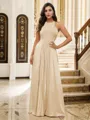 A-Line/Princess Silk like Satin Ruffles Halter Sleeveless Floor-Length Bridesmaid Dresses
