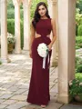 Sheath/Column Stretch Crepe Scoop Sleeveless Floor-Length Bridesmaid Dresses