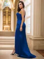 Sheath/Column Silk Like Satin Sequin One-Shoulder Sleeveless Sweep Train Bridesmaid Dresses