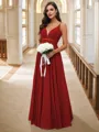 A-Line/Princess Chiffon Ruffles V-neck Sleeveless Floor-Length Bridesmaid Dresses