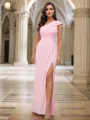Sheath/Column Jersey Ruched One-Shoulder Sleeveless Floor-Length Bridesmaid Dresses