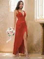 Sheath/Column Charmeuse Ruched V-neck Sleeveless Floor-Length Bridesmaid Dresses