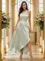 A-Line/Princess Silk like Satin Ruched One-Shoulder Sleeveless Tea-Length Bridesmaid Dresses