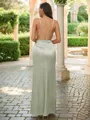Sheath/Column Silk like Satin Ruched V-neck Sleeveless Floor-Length Bridesmaid Dresses