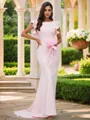Sheath/Column Stretch Crepe Ruffles Scoop Short Sleeves Sweep Train Bridesmaid Dresses