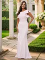 Sheath/Column Stretch Crepe Ruffles Scoop Short Sleeves Sweep Train Bridesmaid Dresses