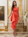Sheath/Column Satin Ruffles One-Shoulder Sleeveless Short/Mini Bridesmaid Dresses