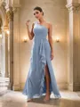 Sheath/Column Chiffon Ruffles One-Shoulder Sleeveless Floor-Length Bridesmaid Dresses