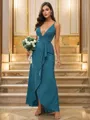 A-Line/Princess Silk like Satin Ruffles V-neck Sleeveless Floor-Length Bridesmaid Dresses
