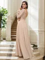 A-Line/Princess Chiffon Lace V-neck Long Sleeves Sweep Train Bridesmaid Dresses