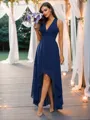 A-Line/Princess Chiffon Ruffles V-neck Sleeveless Asymmetrical Bridesmaid Dresses