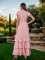A-Line/Princess Chiffon Ruched V-Neck Short Sleeves Ankle-Length Bridesmaid Dresses