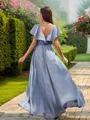 A-Line/Princess Chiffon Ruched V-Neck Short Sleeves Floor-Length Bridesmaid Dresses