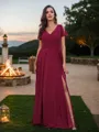 A-Line/Princess Chiffon Ruched V-Neck Short Sleeves Floor-Length Bridesmaid Dresses