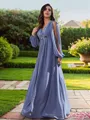 A-Line/Princess Chiffon Applique V-neck Long Sleeves Floor-Length Bridesmaid Dresses